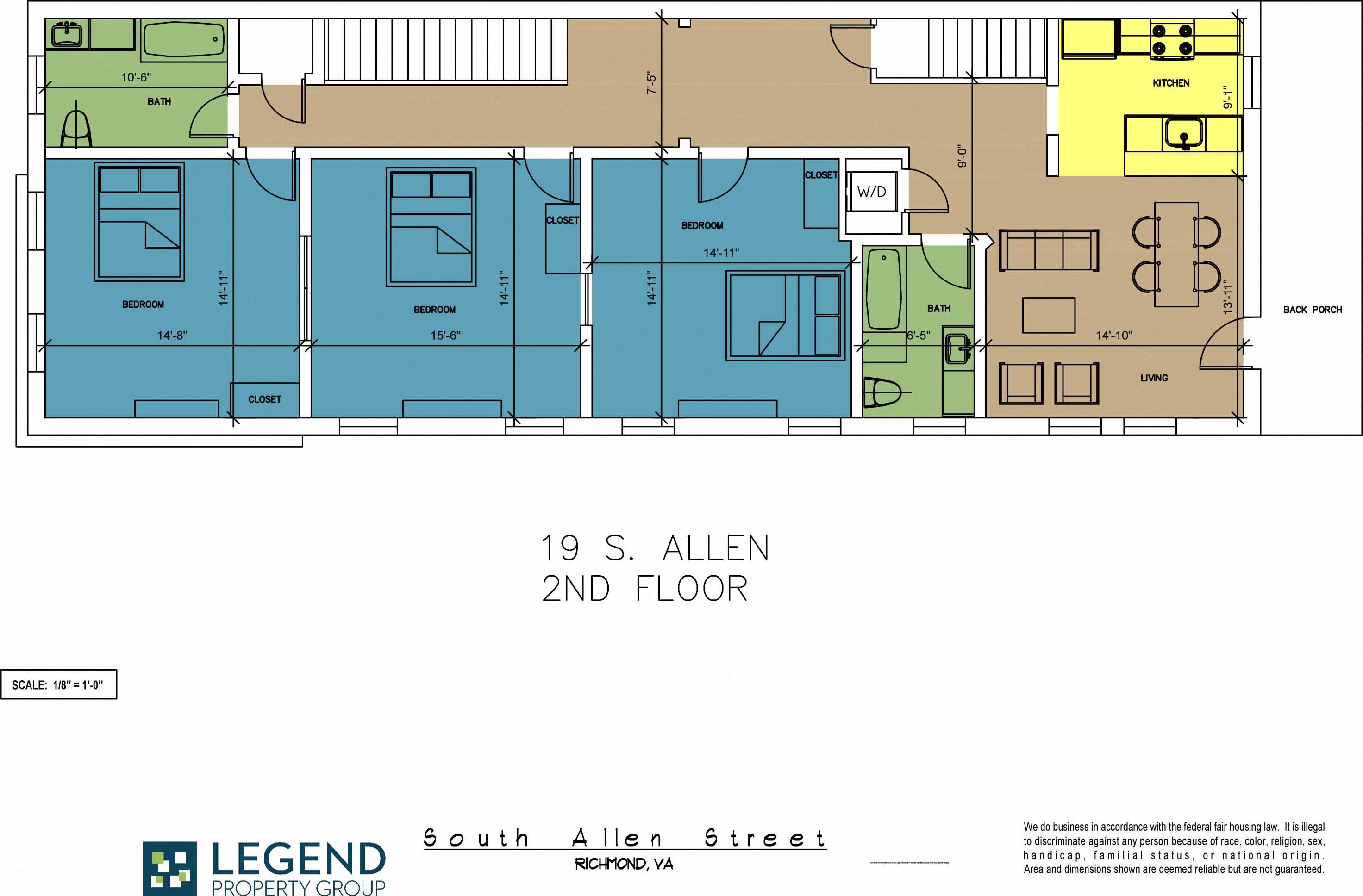 Floor plan for 3 beds, 2 baths, 1775 sqft